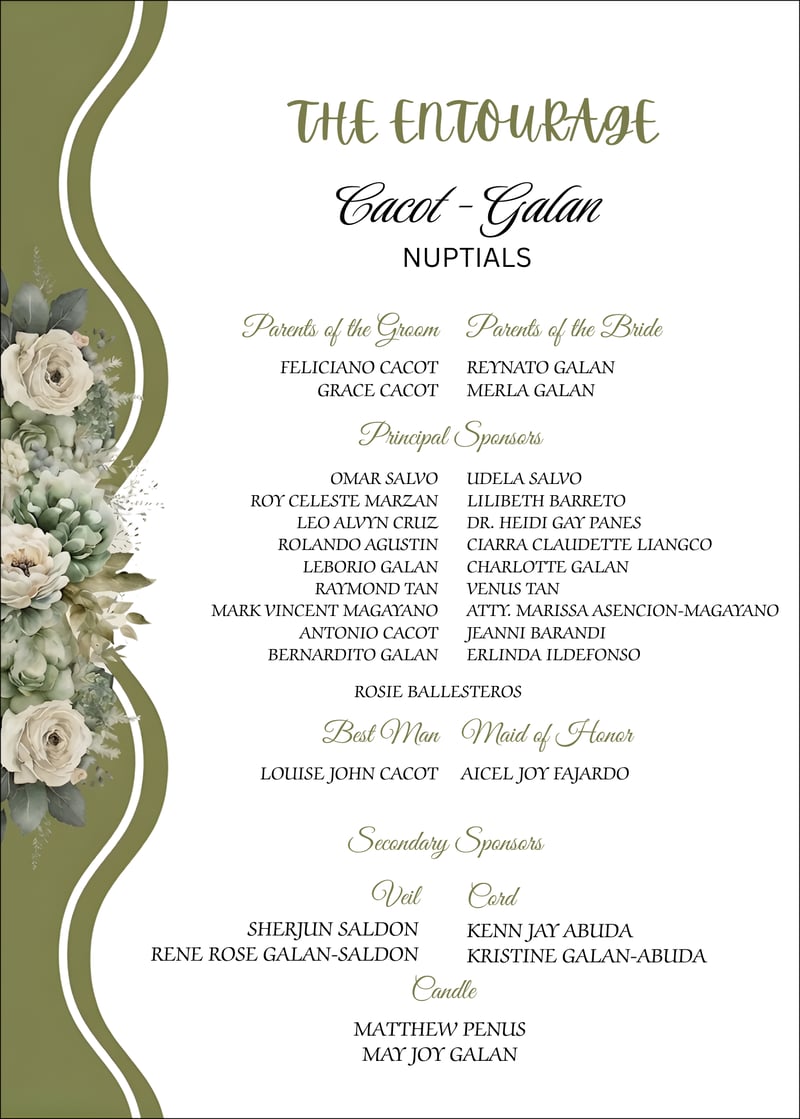 The Entourage — Cacot-Galan Nuptials — Principal Sponsors, Best Man, Maid of Honor, Secondary Sponsors